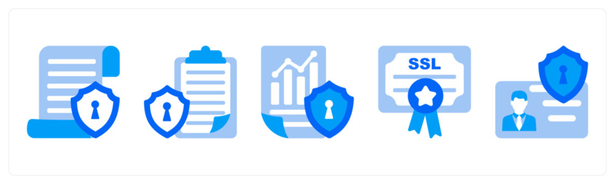 A set of 5 mix icons as Multi Factor Authentication, PIN Code, Intrusion Prevention