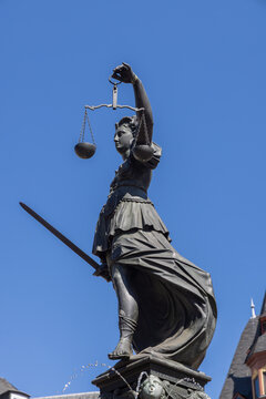Lady Justice statue at Frankfurt R&ouml;mer square as symbol for Justice