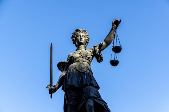 Lady Justice statue at Frankfurt R&ouml;mer square as symbol for Justice
