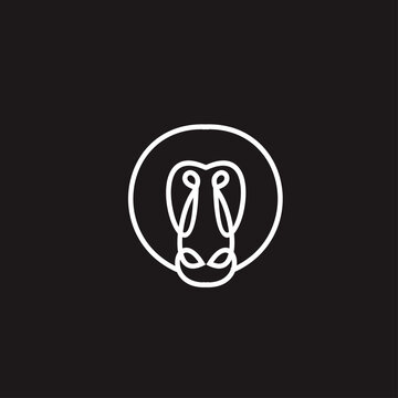Minimalist One Line Art Monkey or Baboon Face Logo Icon within a Circle on a Dark Background