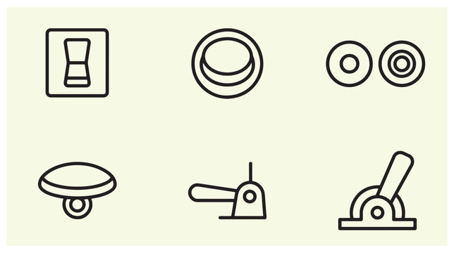 Industrial control and electronic components icon set showing switches buttons and levers with switch button control panel industrial design electrical engineering
