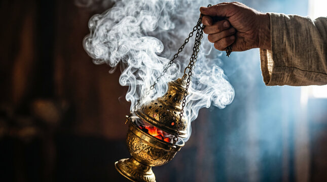 Aaron the High Priest entering the terrifyingly holy presence of the Most Holy Place, shrouded in a thick cloud of incense smoke