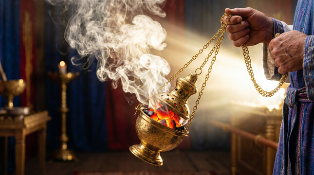 Aaron the High Priest entering the terrifyingly holy presence of the Most Holy Place, shrouded in a thick cloud of incense smoke