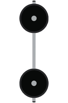Hand-traced vector icon of a barbell with two large dark weight plates and a metallic silver bar, minimalist flat design illustration for fitness and gym themes