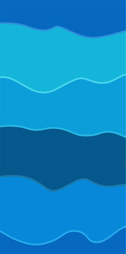 Different shades of blue show water waves flowing together on a flat surface. The design is simple and draws the eye