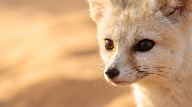 Intimate Close-up Portrait of a Cute Fennec Fox in the Desert Sand Dunes