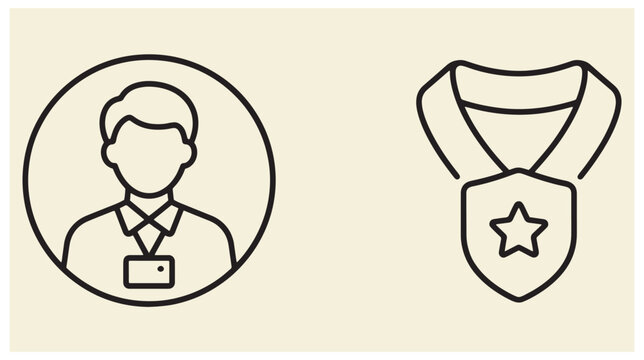 User avatar with identification card and medal with star medal icon star badge profile picture employee badge recognition icon success badge outline graphic