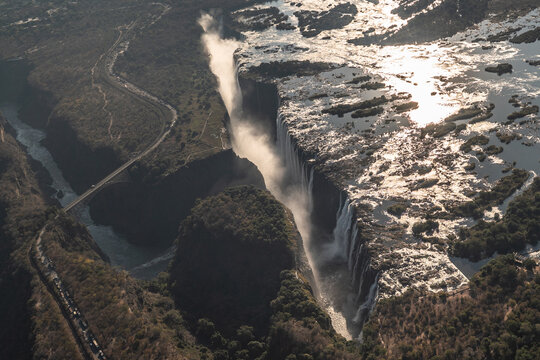 Closeup of the Victoria falls, on the Zimbabwe Zambia Border.