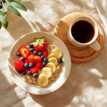 healthy oatmeal breakfast flatlay
