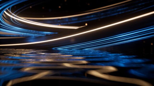Rotating ring sweeping over glossy rippled surface, pulse sparking lights and altering reflections