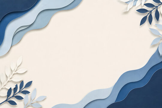 Elegant Blue Botanical Paper Cut Background