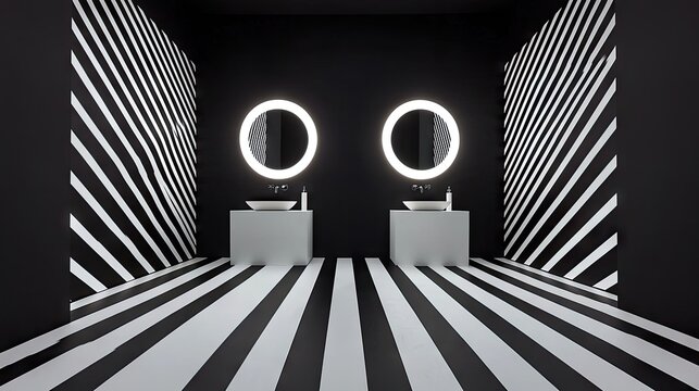 Stylish black and white bathroom interior design with modern fixtures.
