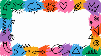 Fototapeta premium Colorful Hand-Drawn Doodle Frame with Various Icons and Shapes