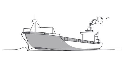 Fototapeta premium Single continuous line drawing of a large cargo ship sailing on the ocean isolated on a white background Vector, illustration