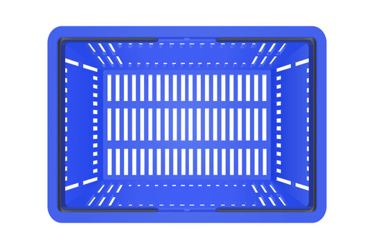 Blue Plastic Shopping Basket Isolated on White Background Top View