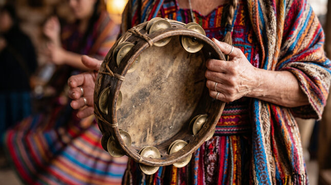 Miriam the prophetess leading the women of Israel in a joyful, triumphant dance with tambourines on the shore of the Red Sea