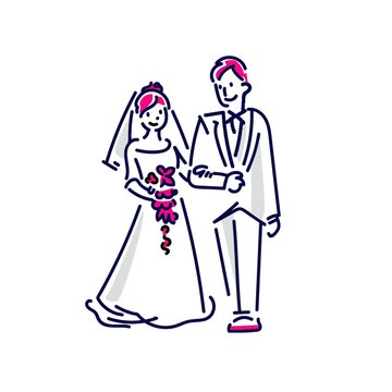 Bride and groom wedding couple vector illustration isolated on white background for wedding invitation card, romance, celebration, love, icon design.