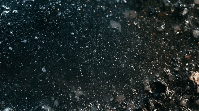 Dark granular texture revealing chaotic motion and granular dispersion, suggestive of stormy weather, abstract concept for natural forces