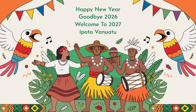 new year celebration in vanuatu, people dancing and playing music
