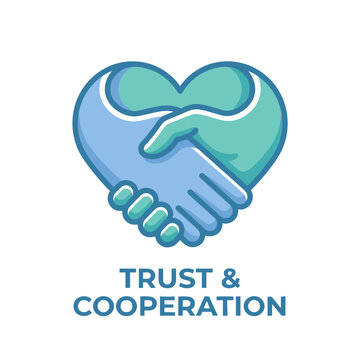 Handshake icon features heart symbol and text on a transparent background. Perfect for partnership concepts, charity logos, and corporate websites.