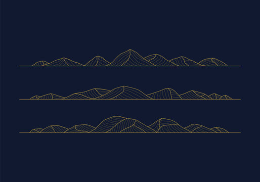 Abstract luxury gold minimalist mountain line art vector decoration border set