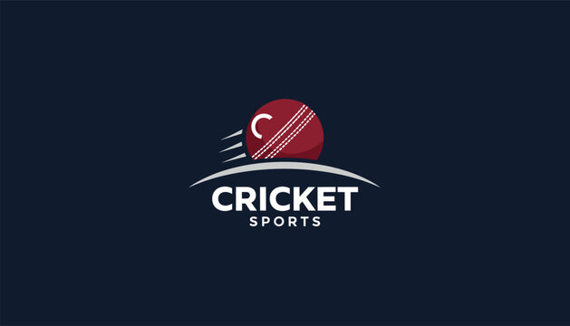 Sports logo design for cricket displaying a fast moving red ball with speed lines over the words Cricket Sports.