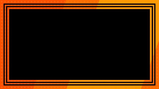 Orange and black graphic frame with halftone dot pattern and central copy space