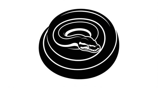 Black python snake coiled in circular silhouette vector illustration for wildlife design projects