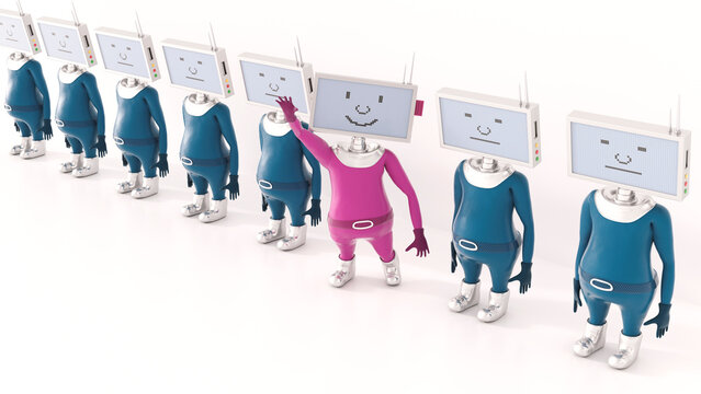 3D Illustration, Figurine breaking ranks