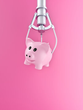 3D rendering, Pink piggy bank hovering in front of pink background