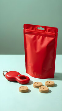 One red treat pouch cobalt clicker and five plain reward pieces