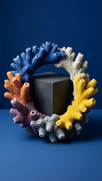 One large flexible coral ring reshaping around a rigid graphite cube