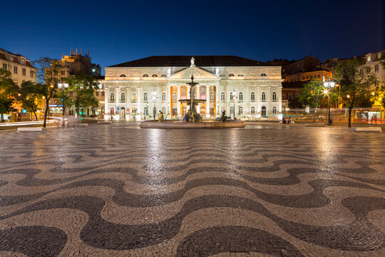 Portugal, Lisbon, View of National Theatre D Maria II