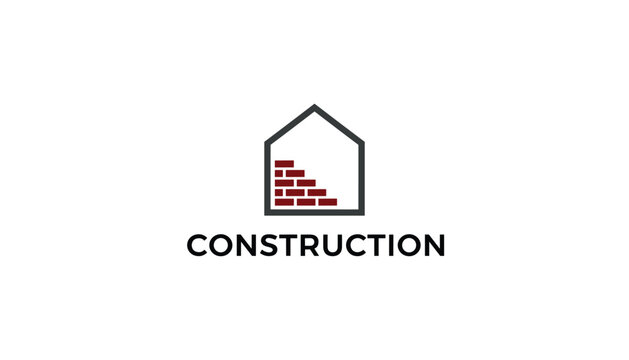 Minimalist construction and real estate company logo featuring brick wall inside a house icon on plain white background.