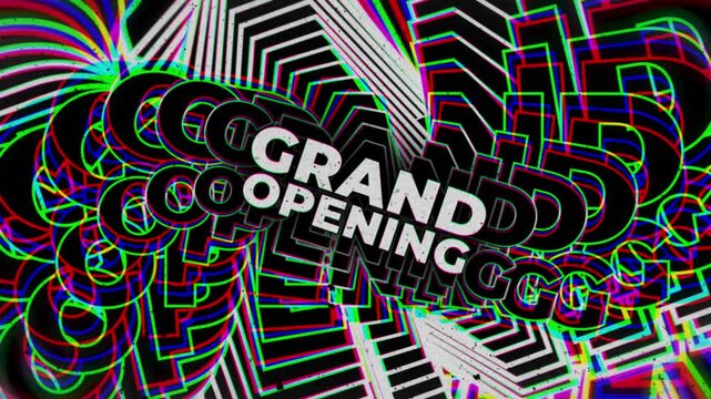Grand Opening bold typography intro with colorful geometric motion