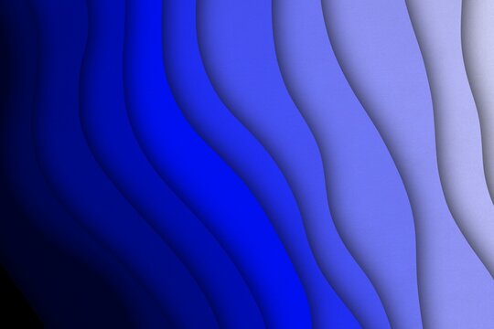 Abstract blue background features wavy paper cut layers