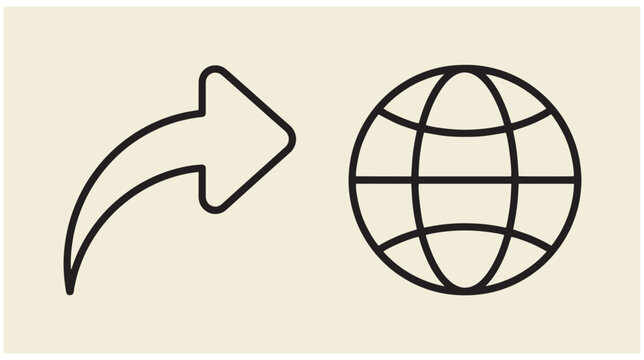 Share arrow and globe icons representing internet navigation and global connectivity with internet connectivity navigation direction communication transfer technology