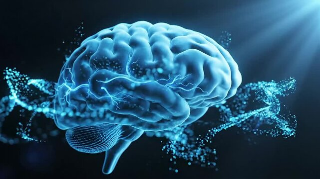 A 3D animation of an active, chaotic brain transitioning to a slow, calm state.