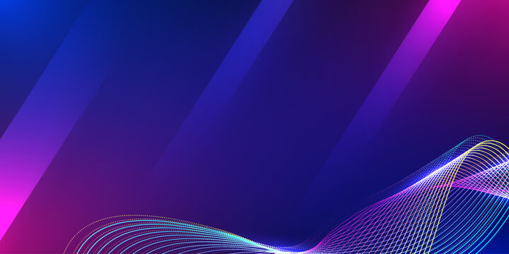 Abstract blue and purple wave background with glowing lines and wave. Design graphic for big data artificial intelligence science and network connection.