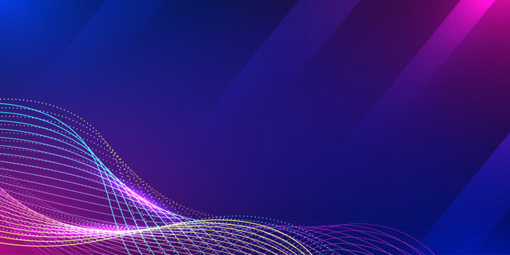 Digital neon light wave on dark gradient background for futuristic concept. Design for business big data smart technology and AI background.
