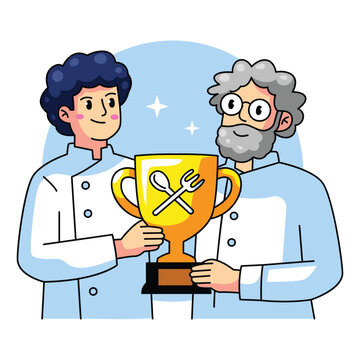 Chefs Holding Trophy Winner Vector Illustration
