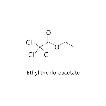 Ethyl trichloroacetate skeletal structure. halogenated ester compound schematic illustration. Simple diagram, chemical formula.