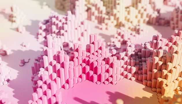 Abstract pastel hexagon pillars form a modern digital landscape