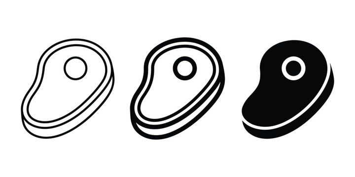 Meat icon line art vector, bold outline and silhouette design