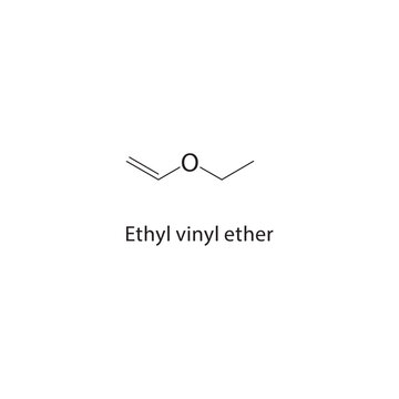 Ethyl vinyl ether skeletal structure. enol ether compound schematic illustration. Simple diagram, chemical formula.