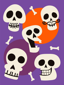 Day of the Dead, Dia de Muertos. set of Skulls. Vector illustration. Halloween