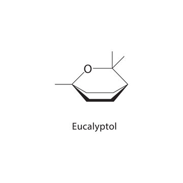 Eucalyptol skeletal structure. monoterpene ether compound schematic illustration. Simple diagram, chemical formula.