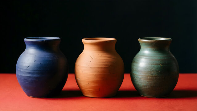Three hand-burnished clay forms showing subtle finger pressure