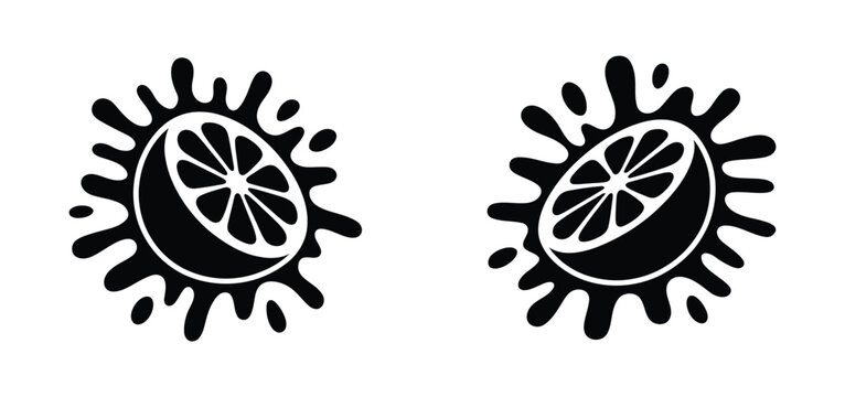 Citrus fruit slice and juice splash icon, fresh lemon and lime drink illustration for beverage packaging, labels and refreshing product design.