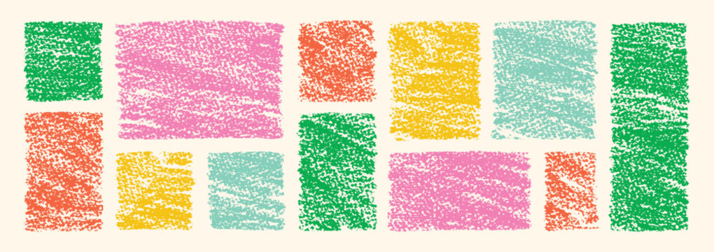 Colorful crayon-textured backgrounds with hand-drawn frames. Rough pastel borders, playful shapes, and scribble elements perfect for kids' creative projects.